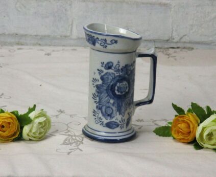 Small Vase Jar Hand Painted Delft Blue White Holland Flowers Lovely
