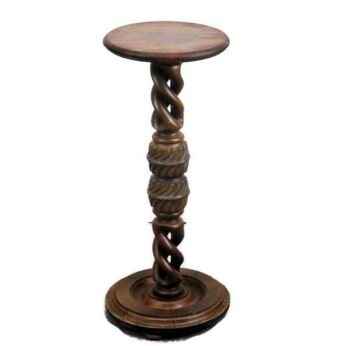 Hand Carved Wood Open Barley Twist Pedestal Display Side Table Plant Stand 22.8"