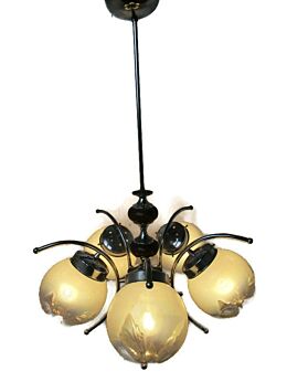 Italian Design Mazzega Murano Chandelier 5 Lights Art Glass Chrome Space Age