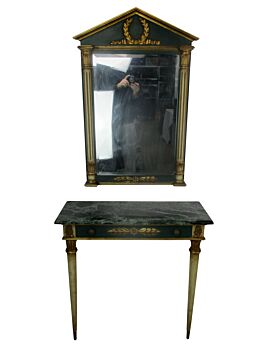 Ornate Demi Lune Console Marble Top Mirror Hollywood Regency Gorgeous Set
