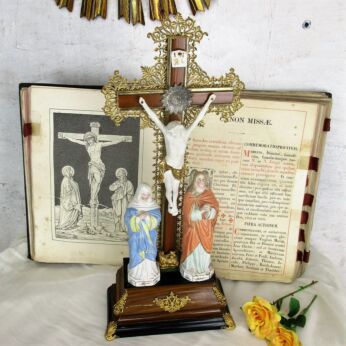 Antique Calvary Crucifix Christ Porcelain Vieux Andenne Lamb Of God Filigree
