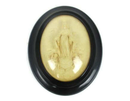 Antique Ornate Frame Convex Glass Dome Wood Virgin Mary ascension HTF Collector