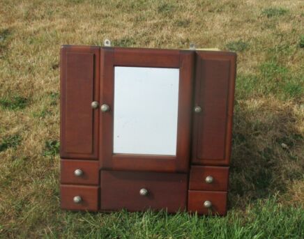 Vintage Wooden medicine Wood bathroom Cabinet Glass mirror Apothecary drawers