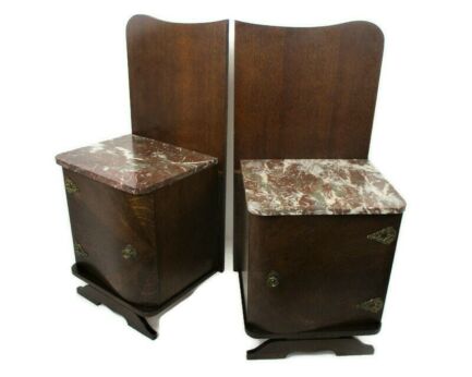 Pair Couple Vintage Nightstands End tables Dresser 20s 30s Vanity Cabinets Funky Beautiful Wood Marble Tops