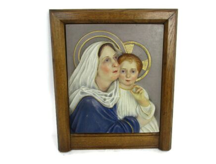 Wall Panel Bas Relief Tableaux Virgin Mary Infant Madonna Infant Plaster WOW