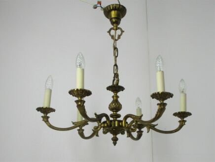 Chandelier Bronze 6 Lights Arm Ornate Hollywood Regency Style Mid Century Modern