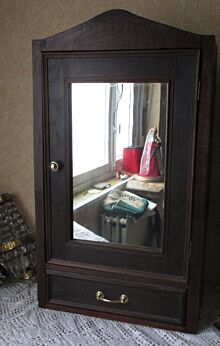 Antique French Wooden medicine bathroom Wall Cabinet mirror Apothecary Vintage