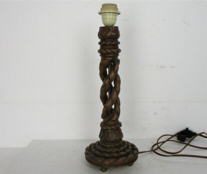 Vintage Table Desk Lamp Open Barley twist Hand Carved Wood 50s working