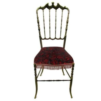 Vintage Chiavari Chair Brass Hollywood Regency Italian Red Pattern Ornate