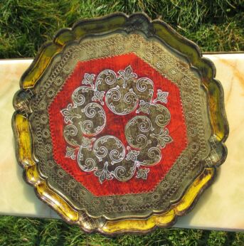 Italian Mid Century Hollywood Regency Florentine Serving Platter Tray gold gilt