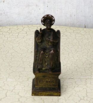 Vintage Statue Saint Peter with Key Throne Spelter Rome Collector HTF