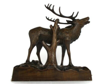 Black Forest Sculpture Figurine Hand Carved Deer Roe Buck Stag Marked