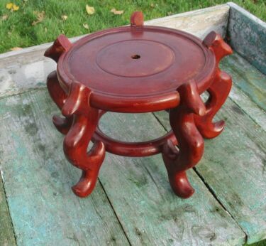 Vintage High foot Stand for Globe Dome Vase Carved Rosewood Round
