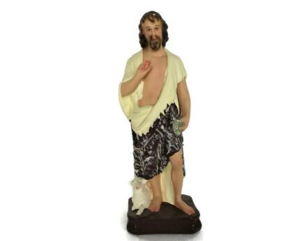 Statue St. John the Baptist Saviour Lamb of God Shepherd Plaster Polychrome Lamb Sheep HTF collector 12.79"