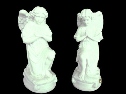 Couple Angel Statues Figurines Antique Bisque Porcelain Praying Angels Gorgeous Collector