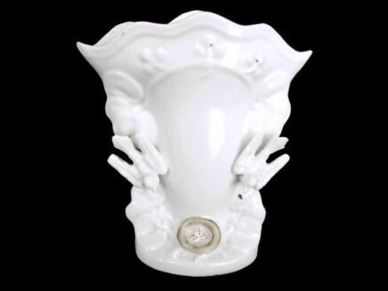 Antique Porcelain Fan Flair Bridal Vase ornate white Doves Lovely 7.08"