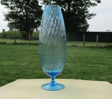 Tall Vintage Blue Vase Mid Century Empoli handblown Optic Pop art Glass