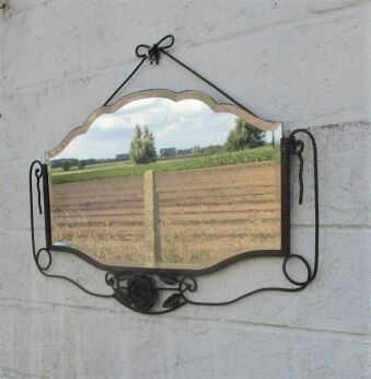 Art Nouveau Wrought Iron Beveled Glass Mirror Ornate Flower Rose Gorgeous