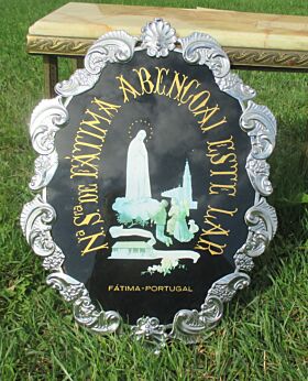 Vintage Our Lady O.L. Fatima Plaque Wall Plate Portugal Authentic Aluminium