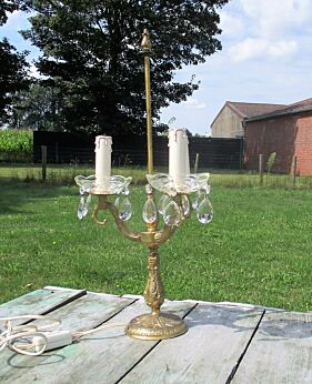 Table Desktop Lamp Hollywood Regency 3 Arm Candelabra Style Prisms Pine-apple