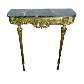 Small Demi Lune Wall Console table Wood Ornate Brass Marble Top Louis XV