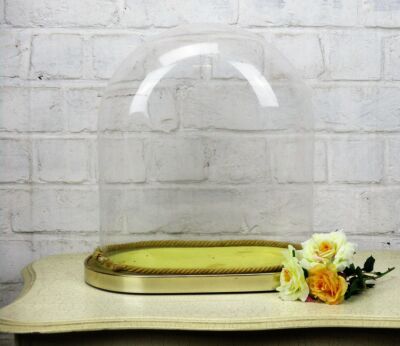Oval Hand Blown Glass Dome Globe Mantel Clock Steampunk Doll Vintage 13.77"