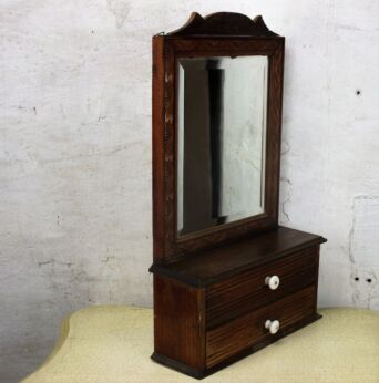 Vintage Carved Wood Medicine Wall Cabinet Apothecary Beveled Glass Mirror