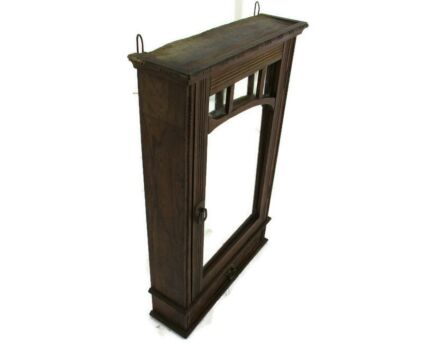 Kitchen Medicine Apothecary Bathroom Cabinet Glass Ornate Carved Wood Vintage