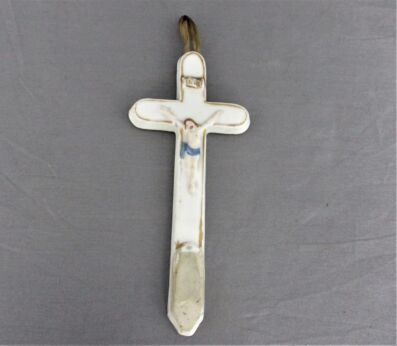 Small Vintage Porcelain Bisque Hanging Crucifix Jesus Christ White