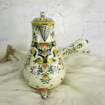 Rouen French Pottery Chocolate Jar Pitcher Tea Pot Vintage rare HTF