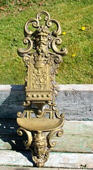 Brass Ornate Wall Mount Match Holder Victorian Figures God of Fire Faces
