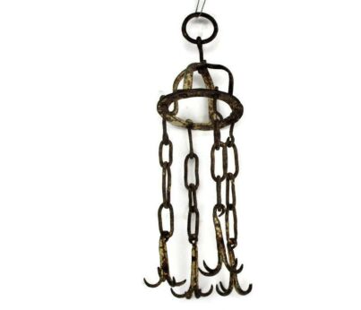 Small antique Hanging Butcher Rack Cast Wrought Iron 4 hooks French 18th C Country
