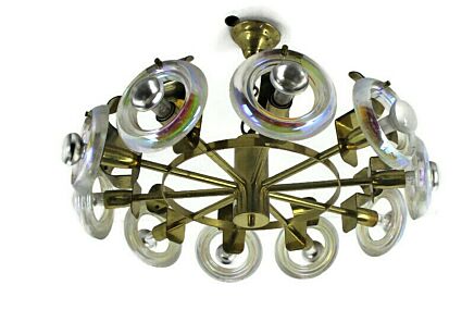 Optical Lens Chandelier Spider by Oscar Torlasco Chrome lens Glass 10 lights WOW