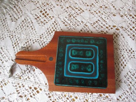 Vintage Teak Bread Cutting Board Inlay Ceramic Tile Funky Danish Modern style