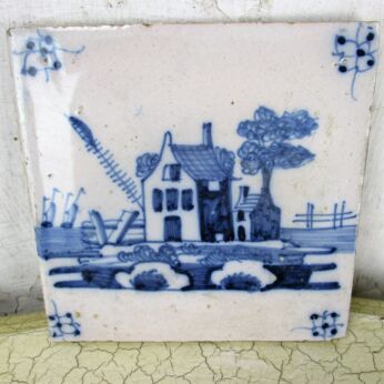 1700 Antique Delft Tile Dutch Decorative landscape Candelabrum Blue White HTF