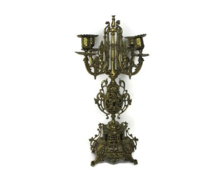 Stunning Ornate 4 arm Candle Holder Candelabra Brass Embossed 1920s art deco