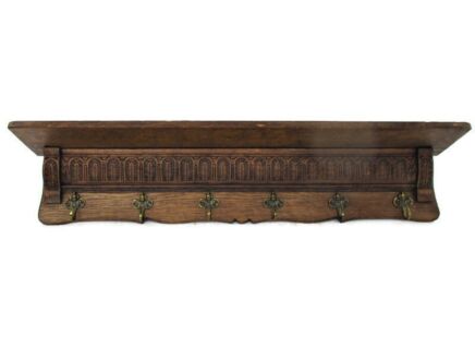 Hand Carved Wood Oak Wall Shelf Coat Hat Kitchen Rack Ornate Antique Gorgeous