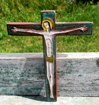 Mid Century Design Small Ceramic Modernist Crucifix Paul Vermeire