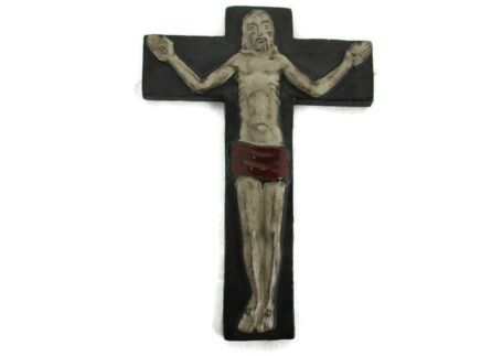 L Mid Century Modern Ceramic Crucifix era Rogier Vandeweghe Amphora Belgium Style