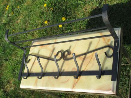 Vintage Wrought Iron Coat Hat Wall Rack Black