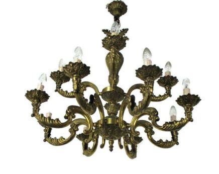 Impressive Chandelier Bronze 12 Lights Arm Ornate Hollywood Regency Gorgeous
