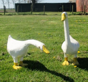 Couple Pair Large Geese Goose Paper Mache Vintage Lovely