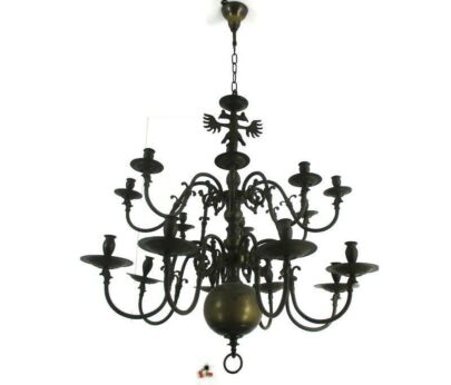 Gothic Castle Chandelier with 16 Candles Bronze Not Electrified 19thC Bonhommes