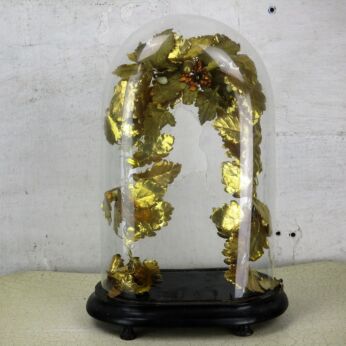 Antique Victorian French Bridal Wedding Dome Gold Gilt Leafs Flowers Ormolu