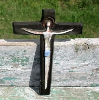 Mid Century Design Small Ceramic Modernist Crucifix Vermeire era Tieberghien