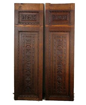 pair Tall Antique French Carved Wood Oak Door Panels Reclaimed Architectural