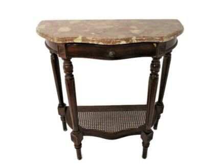 Demi Lune Wall Console table Ornate Marble Top Rush Bottom Tier Gorgeous