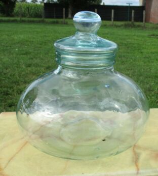 Large clear Glass Bottle Round Decoration Hand Blown Lidded Lovely rare