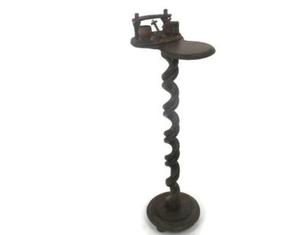 Hand Carved Ornate Wood Barley Twist Pedestal Smokers Table Anchor Pipe Holder