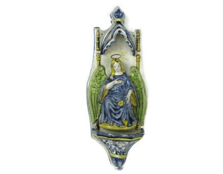 Large Holy Water Font Angel Hand Painted Ceramic Italian Style Gorgeous Collector HTF 13.18"